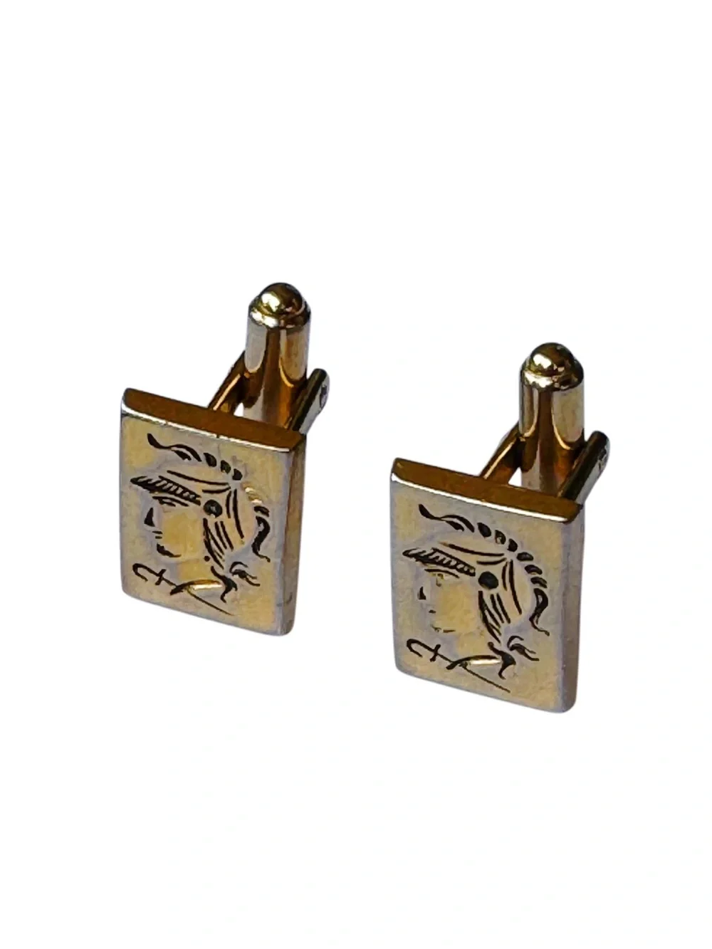 Anson Vintage Gold Tone Spartan Soldier Rectangular Cufflinks